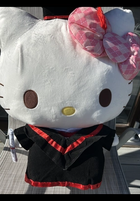 Meditative Pose Graduation Sanrio Hello Kitty Checkered Pattern Giant