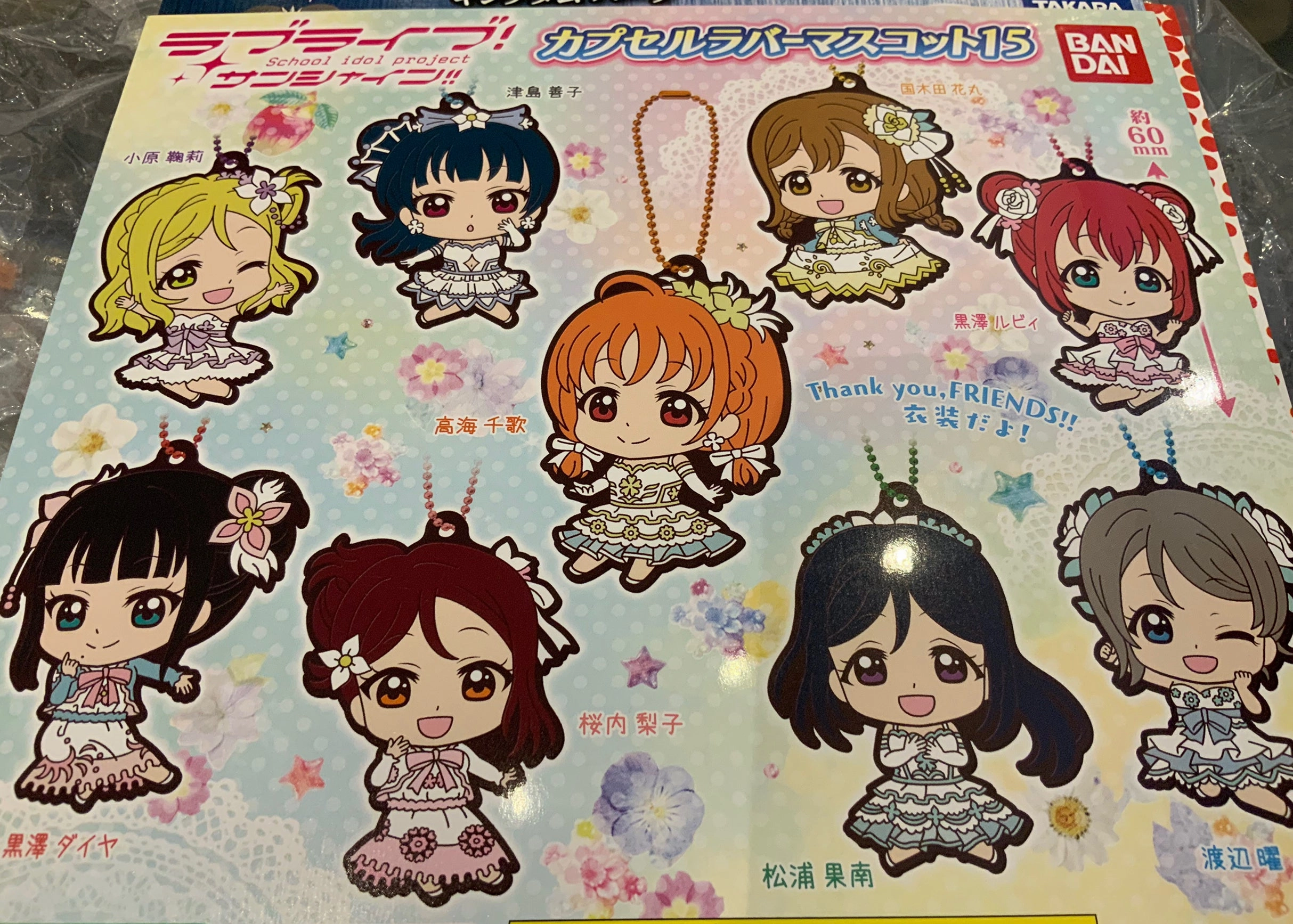 Judges' Choice PVC Unit Love Live Sunshine Thank You Friends Outfit Flat Rubber Keychain 9 Pieces Set (In-stock)