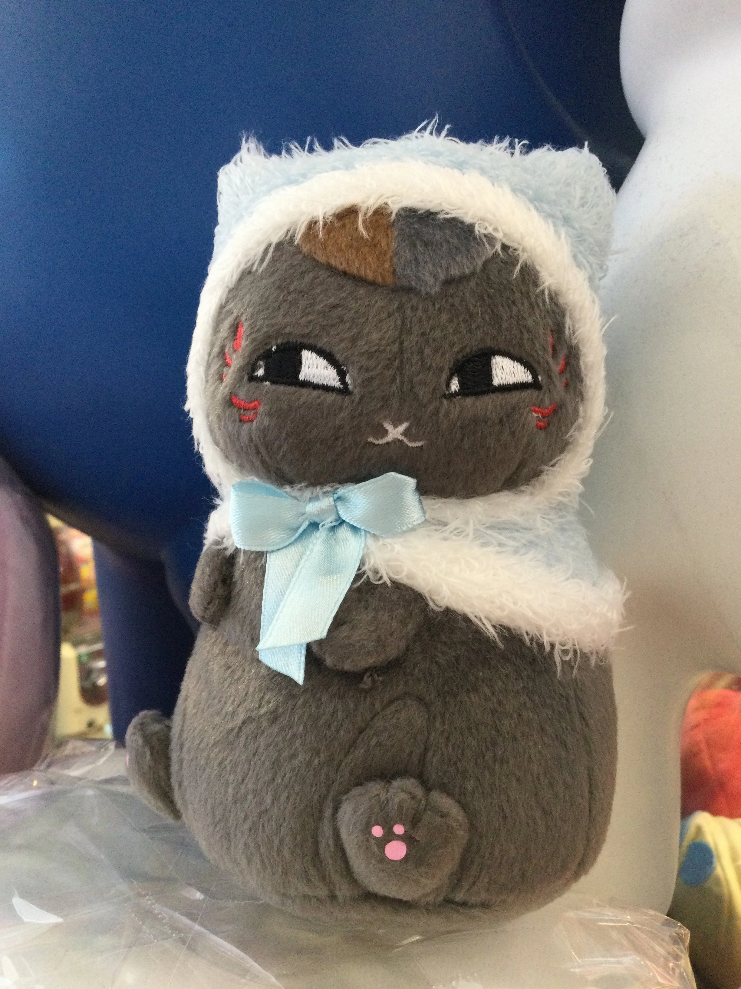 Natsume Yuujinchou Black Nyanko Sensei in Blue Fluffy Cape Small Plush (In-stock) Biodegradable Package