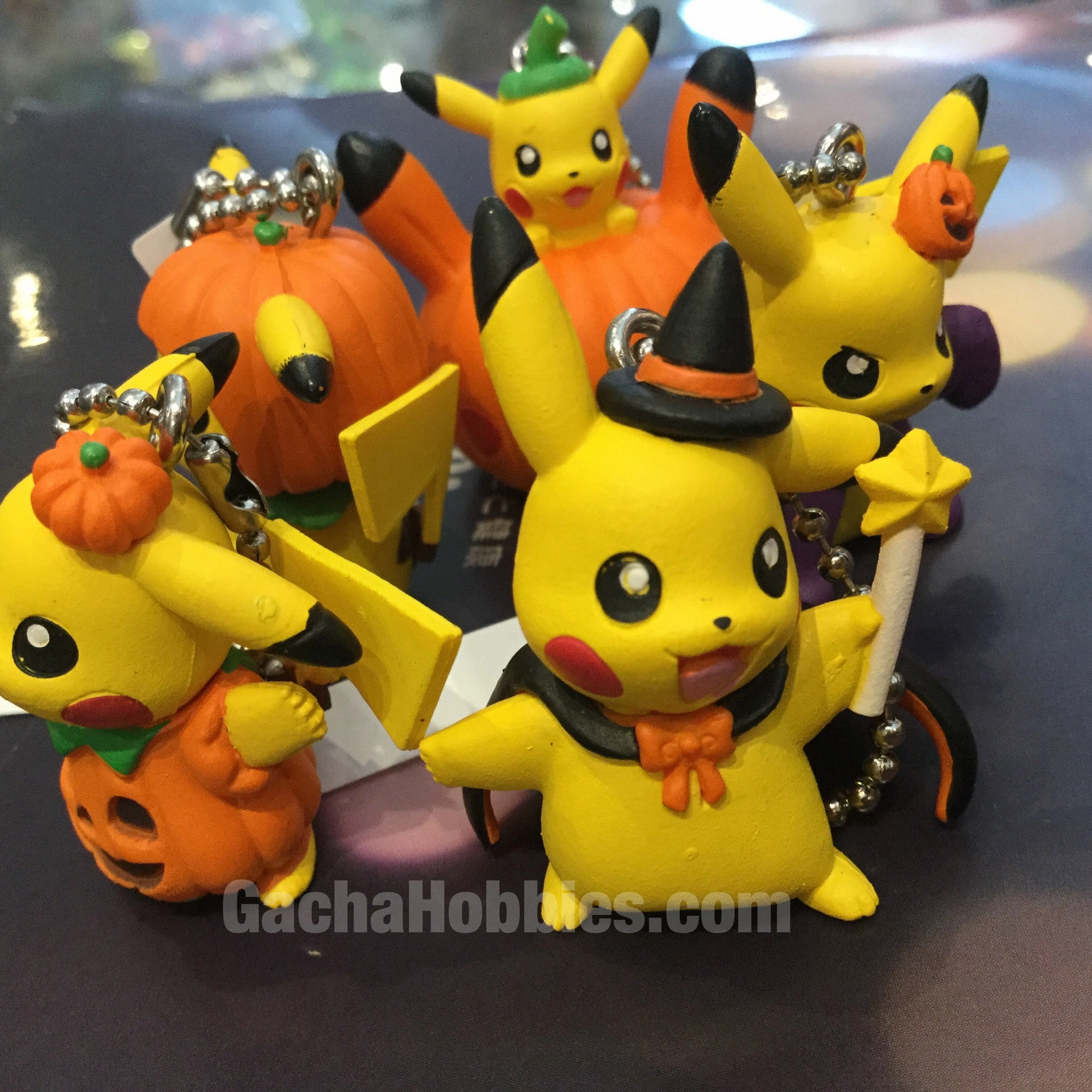 Impressionist Art Halloween Pikachu with Pumpkin Costumes Keychain Set of 5