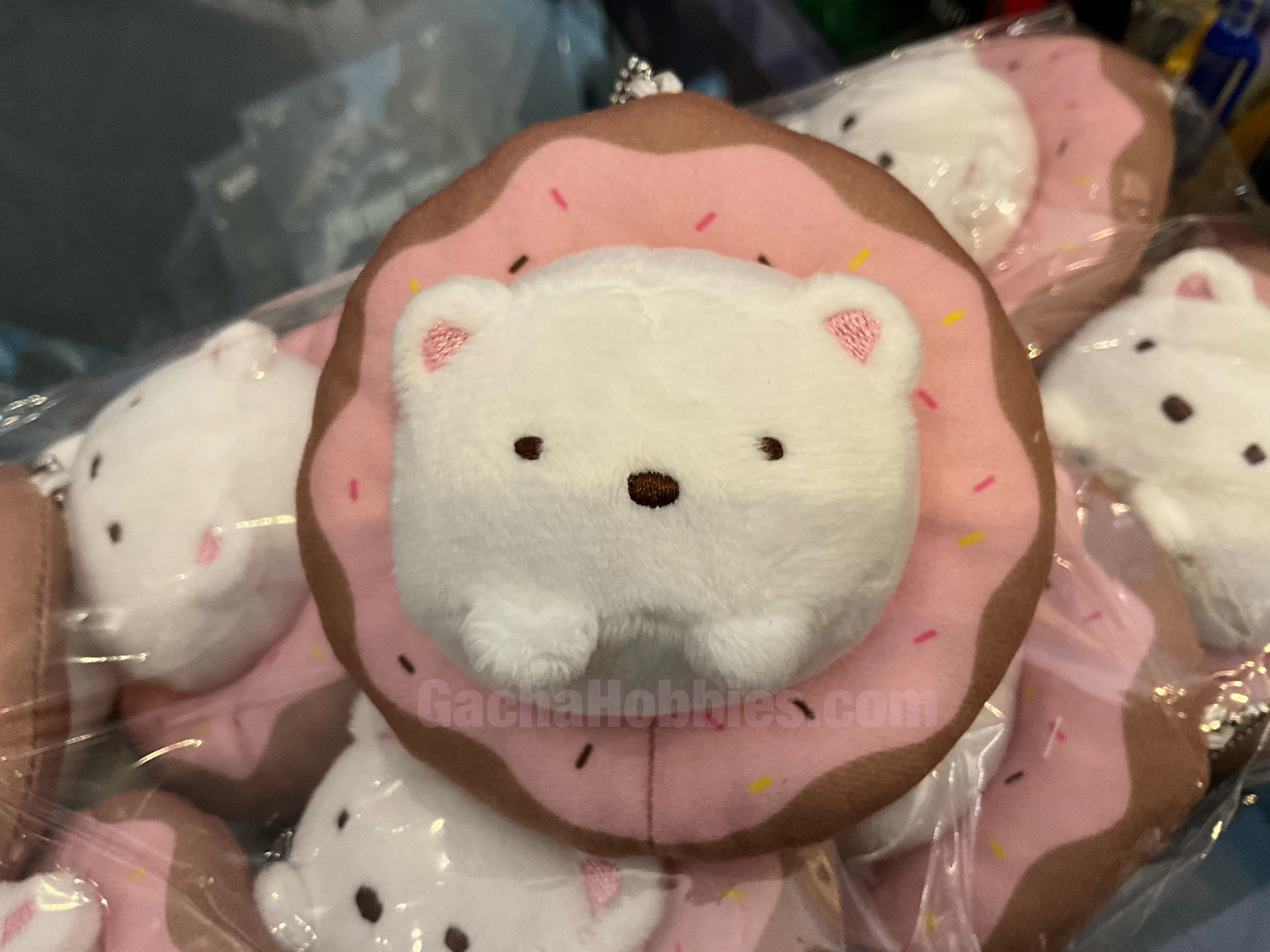 Rust proof Sumikko Gurashi Chubby Shirokuma Stuck In Donut Small Plush Keychain (In-stock)
