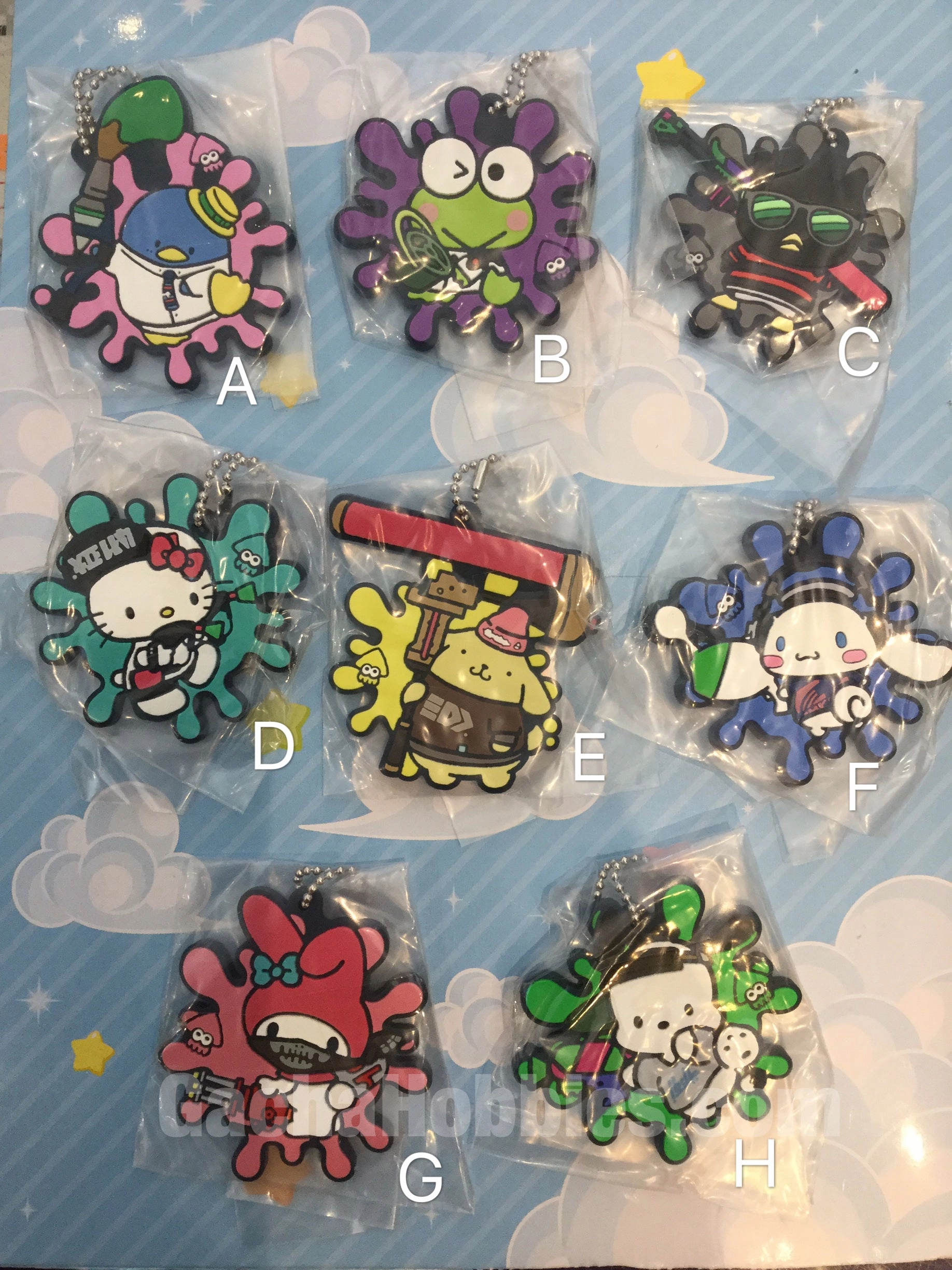 Vinyl Item Miniature Sculpture Splatoon x Sanrio Characters Flat Keychain 8 Pieces Set (In-stock)