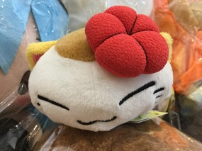 Sleepy Cat Head with Red Flower Small Plush (In-stock) Surprised Reaction